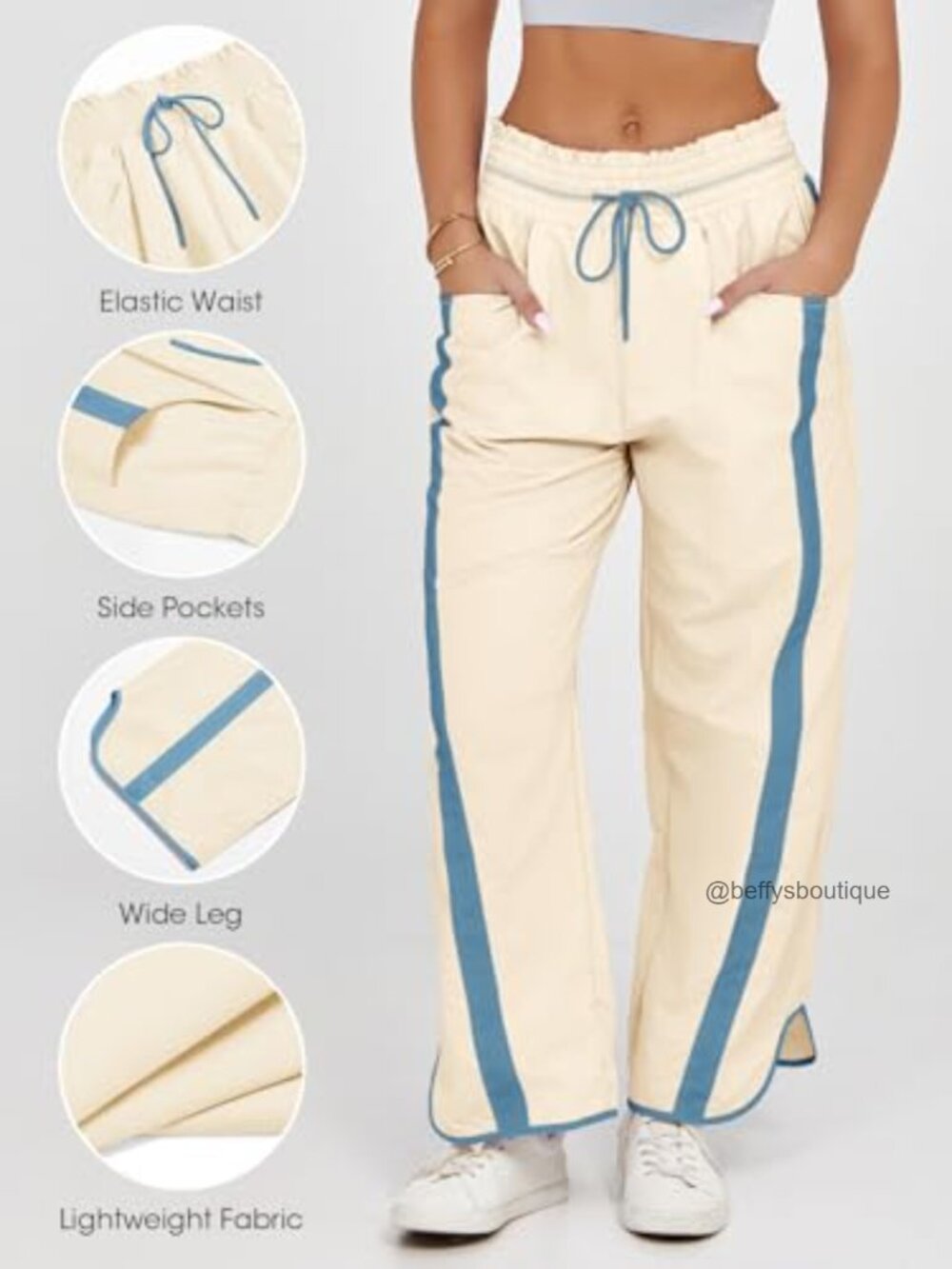 Polyamide Wide Leg Track Pants Drawstring High Rise Athletic - Picture 3 of 6